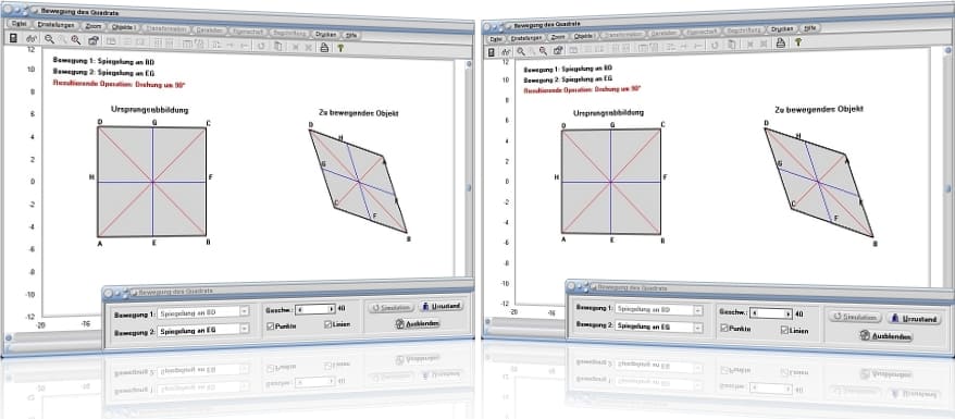 MathProf - Quadrat - Bewegung - Bewegungen - Identische Bewegung - Drehung - Drehungen - Rotation - Rechner - Berechnen