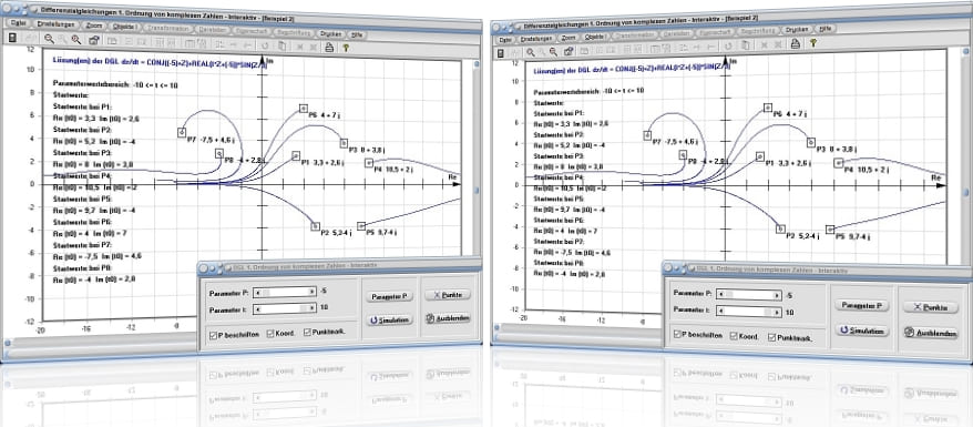MathProf - Komplex - Komplexe Zahlen - Differentialgleichungen - Exakte DGL - Homogene DGL lösen - Randwertproblem - Randwerte - Nichtlineare DGL - ODE - 1. Ordnung - Berechnen - Graph - Grafisch - Plotter - Parameter - Rechner