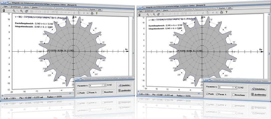 MathProf - Ortskurven - Komplexe Funktion - Komplexe Funktionen - Komplex - Flächenintegral - Schwerpunkt - Integrationsgrenzen - Integralwert - Zwei Funktionen - Bereichsintegral - Integral - Bestimmen - Berechnen - Zeichnen