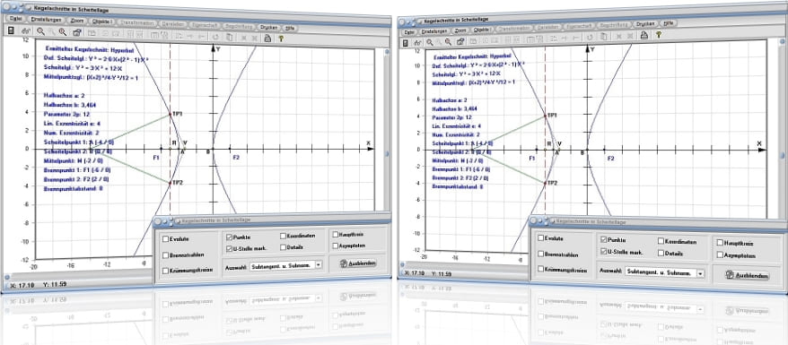 MathProf - Kegelschnitt - Ellipse - Hyperbel - Parabel - Scheitellage - Graph - Rechner - Berechnen - Darstellen - Zeichnen