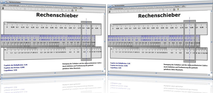 MathProf - Rechenschieber - Rechenstab - Ablesen - Anleitung - Bedienen - Benutzen - Erklärung - Multiplikation - Division