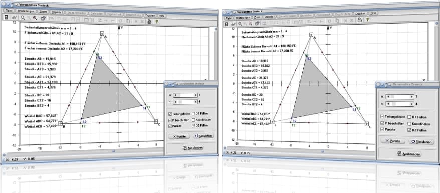 MathProf - Verhältnis - Fläche - Flächen - Flächeninhalt - Teilung - Teilungen - Teilungsverhältnis - Teilungslinien - Zeichnen - Berechnen - Rechner