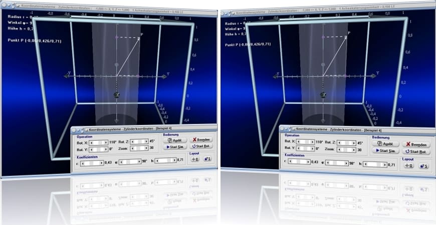MathProf - Koordinaten - Koordinatensysteme - Koordinatensystem - X - Y - Z - Kartesisch - Kugelkoordinaten - Zylinderkoordinaten - Winkel - Höhe - 3D - Raum - Rechner - Berechnen - Umrechnen - Kugeldreieck - Eulersches Kugeldreieck - Kugel - Spärischer Exzess - Sphärischer Defekt - Definition - Rechner - Berechnen - Zeichnen