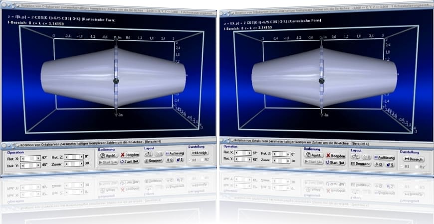 MathProf - Komplex - Ortskurven - Ortskurve - Zahl - Zahlen - X-Achse - Drehen - Rotation - Rotationskörper - R3 - 3D - Simulation - Animation - Rotationsvolumen - Mantelfläche - Mantel - Fläche - Funktion - Rotationsintegral - Rotationsfläche - Volumenintegral - Rauminhalt