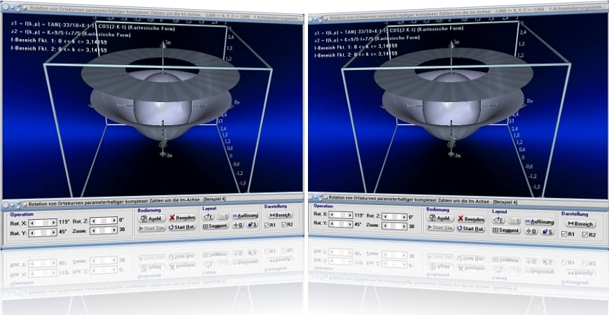 MathProf - Komplex - Ortskurven - Ortskurve - Zahl - Zahlen - Y-Achse - Drehen - Rotation - Rotationskörper - R3 - 3D - Simulation - Animation - Rotationsvolumen - Mantelfläche - Mantel - Fläche - Funktion - Rotationsintegral - Rotationsfläche - Volumenintegral - Rauminhalt