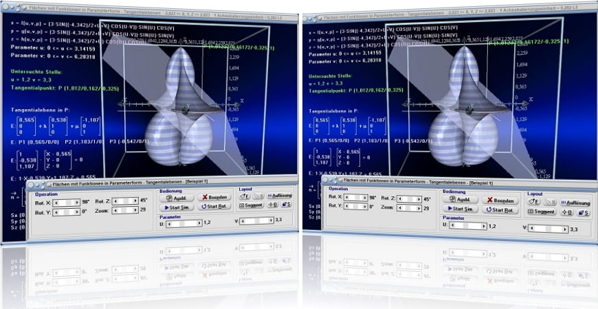 MathProf - Tangentialebene - Fläche - Funktion - Parameterdarstellung - Dreidimensional - 3D - Rechner - Berechnen - Plotten - Zeichnen