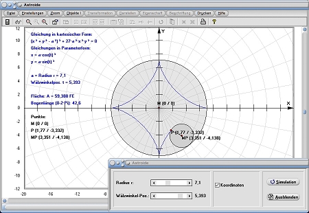 MathProf - Astroide - Fläche - Flächeninhalt - Bogenlänge - Formel - Gleichung - Definition - Graph - Rechner - Berechnen - Darstellen - Zeichnen - Plotten
