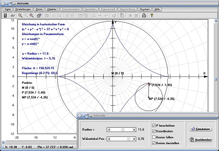 MathProf - Astroide - Fläche - Flächeninhalt - Bogenlänge - Formel - Gleichung - Definition - Graph - Rechner - Berechnen - Darstellen - Zeichnen - Plotten