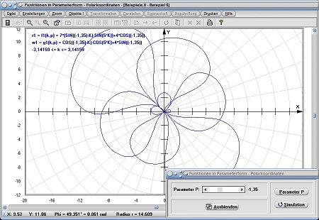 MathProf - Graph - Parameterfunktion - Parameterkurve - Polar - Polarform - Polarkoordinaten  - Kurve - Funktionsgraph - Plot - Kurven - Plotter - Zeichnen - Parametrisierte Kurve - Beispiel - Funktionsplotter - Funktionsgraphen - Graphen - Graphen zeichnen - Graph darstellen - Funktionen - Funktionen zeichnen