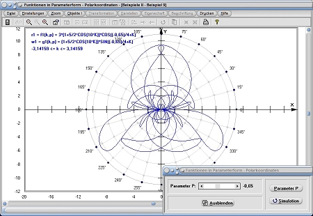 MathProf - Parameterfunktion - Funktionsgraph - Polar - Polarform - Polarkoordinaten  - Plotter - Parameterkurve - Parameterform - Parameterkurve plotten - Beispiel - Funktionsplotter - Funktionsgraphen - Graphen - Graphen zeichnen - Funktionen - Parametrisierte Kurve - Funktionen zeichnen