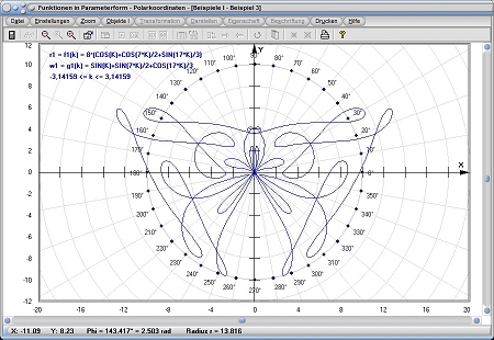 MathProf - Parameterfunktion - Parameterkurve - Polar - Polarform - Polarkoordinaten  - Parameterkurven - Parameterdarstellung - Parameteranalyse - Beispiel - Funktionsplotter - Funktionsgraphen - Graphen - Graphen zeichnen - Graph darstellen -  2D-Plot - Eigenschaften - Funktionswerte - Parameterwerte - Bahnkurve - Parametrische Darstellung - Darstellen - Plotten - Graph - Grafik - Zeichnen - Plotter