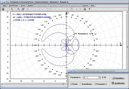 MathProf - Parameterfunktion - Funktionsgraph - Polar - Polarform - Polarkoordinaten  - Plotter - Kurve - Parameter - Parameterkurven plotten - Funktion - Parametrisierte Kurve - Graphische Darstellung - Beispiel - Funktionswerte - Funktionen zeichnen - Darstellen - Plotten - Grafisch - Grafik - Zeichnen