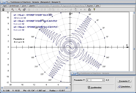 MathProf - Polares Koordinatensystem - Kurve - Winkel - Position - Polar - Koordinaten - Grafik - Funktion - Polarform - Kurven - Graphik - Plotter - Graph - Beispiel - Graphische Darstellung - Funktionsgraphen - Graphen - Graphen zeichnen - Funktionsplotter - Polarkoordinatensystem - Polarkoordinatendarstellung - Polarkoordinaten - Funktionen - Polardiagramm