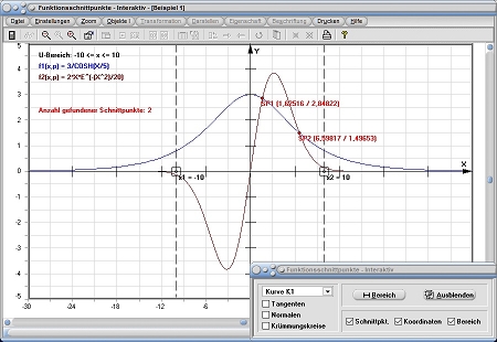 MathProf - Schnittpunkte - Berechnen - Schnittpunktberechnung - Schnittpunktbestimmung - Schnittpunkte zweier Funktionen - Schnittpunkte von Graphen - Rechner - Berechnen - Zeichnen - Graph