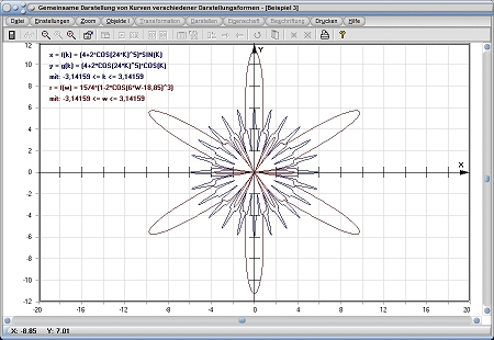 MathProf - Zwei Funktionen - Mehrere Funktionen - Gleichzeitig - Gemeinsam - Polarform - Parameterform - Explizit - Graph - Grafisch - Darstellen - Zeichnen - Parameter - Plotten