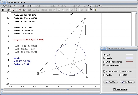 MathProf - Gergonne - Rechner - Berechnen - Darstellen - Zeichnen - Grafisch