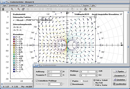 MathProf - Gradientenfeld - Skalarfeld - Nabla - Operator - Funktion - Plotter - Plot - Rechner - Berechnen - Skizzieren - Visualisieren - Grafisch