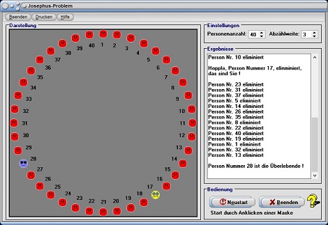 MathProf - Josephus-Problem - Josephus - Problem - Lösung - Rechner - Animation - Definition - Simulation