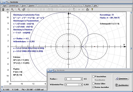 MathProf - Kardioide - Schwerpunkt - Radius - Länge - Kurvenlänge - Fläche - Flächeninhalt - Bogenlänge - Formel - Gleichung - Definition - Graph - Rechner - Berechnen - Darstellen - Zeichnen - Plotten