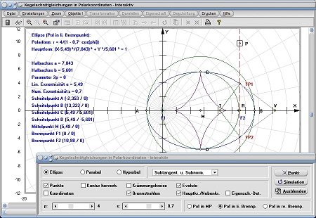 MathProf - Kegelschnitt - Polar - Polarkoordinaten - Polarform - Pol - Brennpunkte - Exzentrizität - Scheitelpunkt - Ellipse - Graph - Rechner - Berechnen - Darstellen - Zeichnen - Plotten