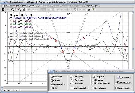 MathProf - Kurvendiskussion - Funktionsuntersuchung - Kurvenuntersuchung - Differenzieren - Extrempunkte - Komplette Kurvendiskussion - Ableitung - Ableitungen - Komplex - Realteil - Imaginärteil - Real - Imaginär