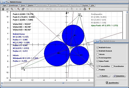 MathProf - Malfatti - Kreis - Kreise - Problem - Graph - Rechner - Berechnen - Darstellen - Zeichnen