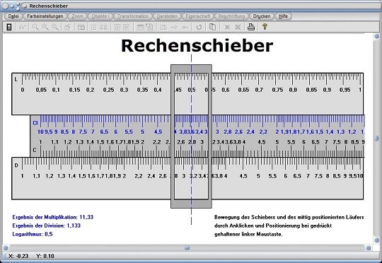 MathProf - Rechenschieber - Rechenstab - Zahlen - Simulation - Lernen - Mathematik - Berechnen - Bedienen - Bedienung