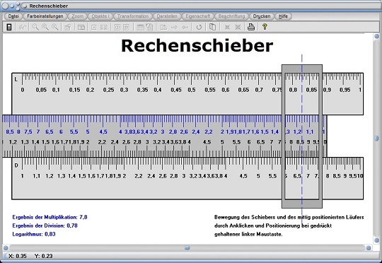 MathProf - Rechenschieber - Rechenstab - Ablesen - Anleitung - Bedienen - Benutzen - Erklärung - Multiplikation - Division