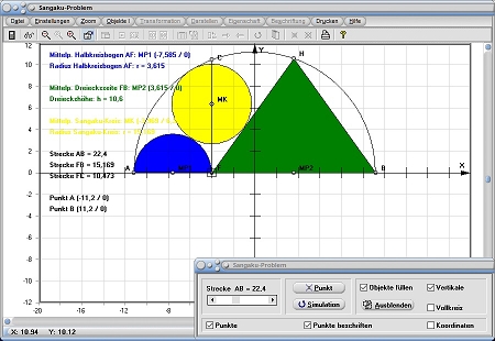 MathProf - Sangaku - Problem - Dreieck - Kreis - Lösen - Lösung - Halbkreis - Graph - Rechner - Berechnen - Darstellen - Zeichnen