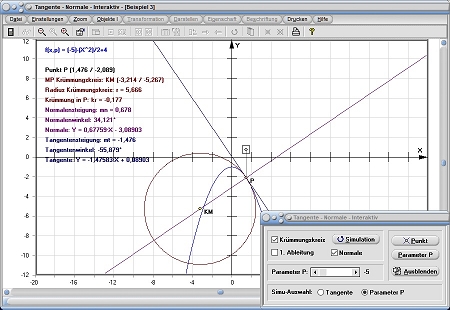 MathProf - Tangente - Normale - Bestimmen - Tangentengleichung - Tangentensteigung - Bestimmter Punkt - Steigungswinkel - 1. Ableitung - Rechner - Berechnen - Zeichnen