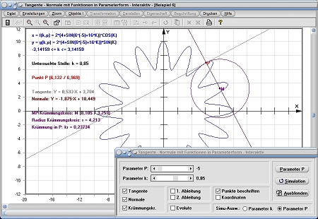  MathProf - Parameterkurven - Lot zur Tangente - Orthogonale - Steigung einer Tangente - Anstieg der Tangente - Tangente - Normale - Krümmung - Rechner - Berechnen