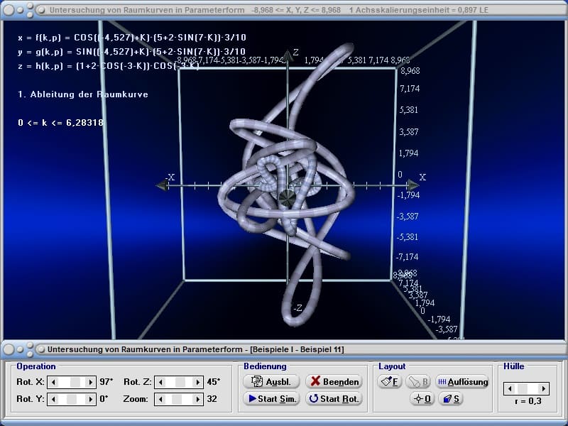 MathProf - Raumkurven - Ableiten - 1. Ableitung - 2. Ableitung - Parameterdarstellung - Parameterkurven - Parametrisierte Kurven - Parameter - Darstellen - Plotten - Rechner - Berechnen - Graph - Grafik