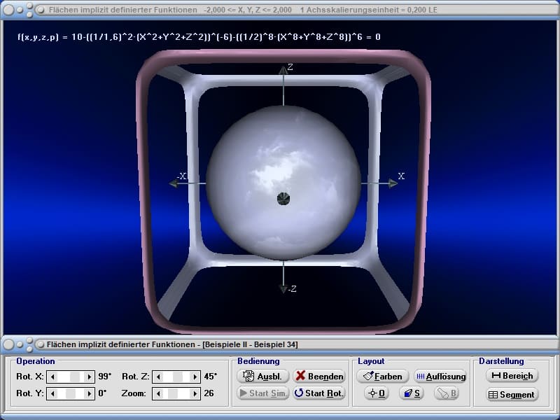 MathProf - Isosurface - Krumme Fläche - Implizite Funktionen - 3D - Zeichnen - Darstellen - Plotten - Plotter - Grafisch - Animationen - Simulation - f(x,y,z) - Parameter - Berechnen - Rechner