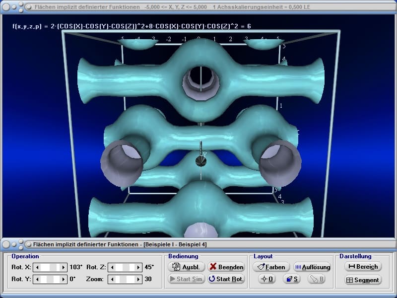 MathProf - 3D - Isofläche - Isoflächen - Implizit - Simulator - Flächenfunktion - Vektorwertige Funktionen - Vektorwertige Funktion - Mehrdimensionale Funktion - x - y- z 