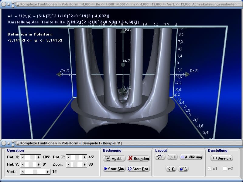 MathProf - Komplexe Funktionen - Komplexe Funktion - 3D - Realteil - Imaginärteil - Betrag - Funktionen - Flächen - Dreidimensional - Zeichnen - Kartesisch