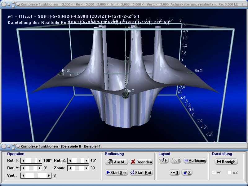 MathProf - Komplexe Funktionen - Komplexe Funktion - Rechner - Berechnen - Plotten - 3D - Zeichnen - Realteil - Imaginärteil - Betrag -  Polarkoordinaten