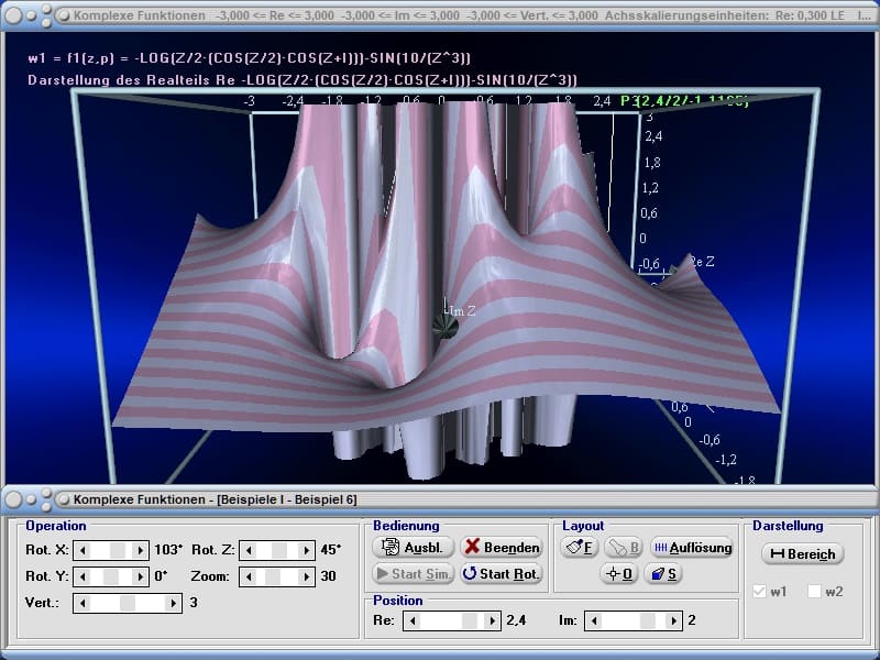 MathProf - Komplex - 3D - Fläche - Flächen - Funktionen - Komplexe Funktion - Plotten - Darstellen - Bild - Graph - Grafisch - Plotter - Funktionsplotter - Koordinaten