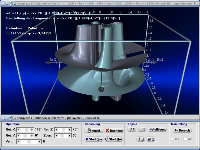 MathProf - Komplexe Funktionen - Komplexe Funktion - Rechner - Berechnen - Plotten - 3D - Zeichnen - Realteil - Imaginärteil - Betrag -  Polarkoordinaten