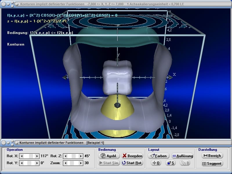 MathProf - Isofläche - Isoflächen - Isosurface - Krumme Fläche - Implizite Funktionen - 3D - Zeichnen - Darstellen - Plotten - Plotter - Grafisch - Animationen - Simulation - f(x,y,z) - Parameter - Berechnen - Rechner - Bedingungen 