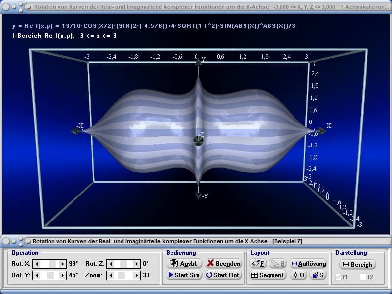 MathProf - Komplex - Realteil - Imaginärteil - Real - Imaginär - X-Achse - Rotation - Rotationssymmetrie - Rotationssymmetrisch - Darstellen - Berechnen - Beispiele - Zeichnen - Schwerpunkt - Oberfläche - Formel - Räumlich - Rotieren - Volumen