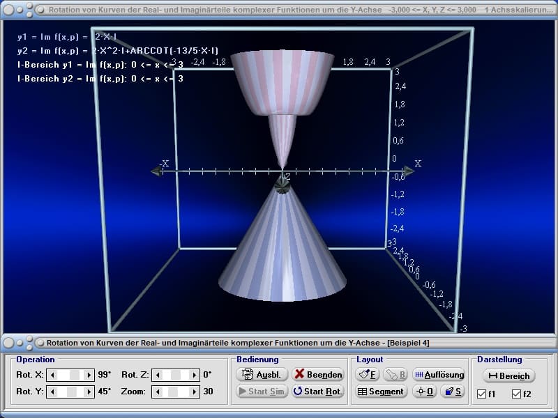 MathProf - Komplex - Realteil - Imaginärteil - Rotationsvolumen - Rotation um y-Achse - 3D-Grafik - 3D-Plotter - 3D-Plot - Grafisch - Grafik - Zeichnen - Plotter - Rechner - Berechnen - Schaubild - Darstellung - Rechner - Berechnen - Plotten - Darstellen - Zeichnen