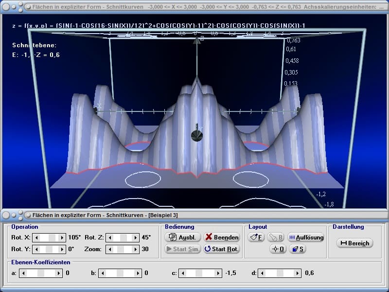 MathProf - Schnittkurve - Schnittebene - Schnitt - Schneiden - Ebene - 3D-Fläche - Flächenfunktionen - Funktion zeichnen - Graphen zeichnen - Rechner - Berechnen - Plotten - Zeichnen - Mehrdimensionale Funktionen