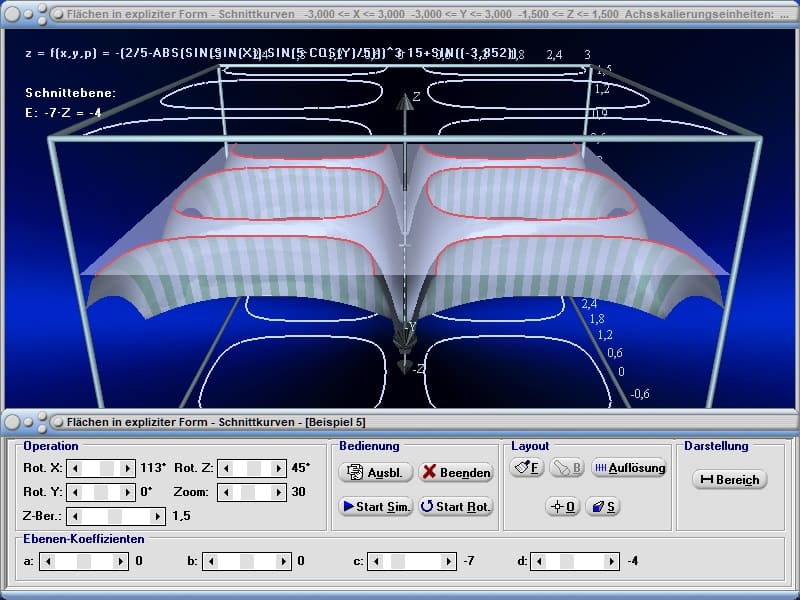 MathProf - Schnittkurve - Schnittebene - Schnitt - Schneiden - Ebene - 3D Funktion - 3D-Funktionen - 3D-Funktionsplotter - Flächenfunktion - Funktion f(x y) - f(x,y) - Plotter - Funktionen mit mehreren Variablen - Zeichnen