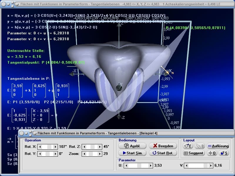 MathProf - Tangentialebene - Gekrümmte Fläche - Gekrümmte Flächen - 3D - Surface plot - 3D-Fläche - Minimalflächen - Mehrdimensionale Funktion - Rechner - Berechnen - Plotten - Zeichnen - Funktion