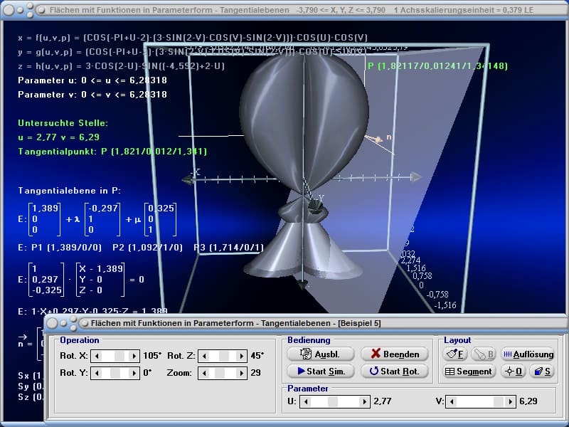 MathProf - Tangentialebene - 3D-Fläche - Flächenfunktionen - Rechner - Berechnen - Plotten - Zeichnen - Mehrdimensionale Funktionen - 3D-Funktionen - 3D-Funktionsplotter - Flächenfunktion - Funktion f(x y)