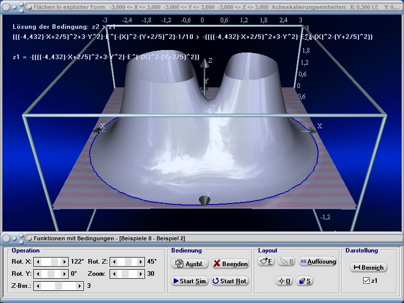 MathProf - Mehrdimensionale Funktionen - Flächenfunktion - 3D-Funktionsplotter - Flächenfunktion - Funktion f(x y) - f(x,y) - Plotter - Dreidimensionale Funktion - Funktionen mit mehreren Variablen - 3D-Koordinatensystem - 3D-Plotter - Rechner - Zeichnen