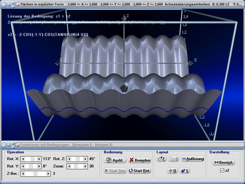 MathProf - 3D-Fläche im Raum - 3D-Fläche - 3D Funktion - 3D Funktionen - Mehrdimensionale Funktionen - Flächenfunktion - 3D-Funktionsplotter - Flächenfunktion - Funktion f(x y) - f(x,y) - Plotter - 3D-Plotter - 3D-Plot - 3D-Grafik - Funktionsplotter -  Flächen im Raum - Graph - Grafik - Zeichnen - Schaubild - Plotter