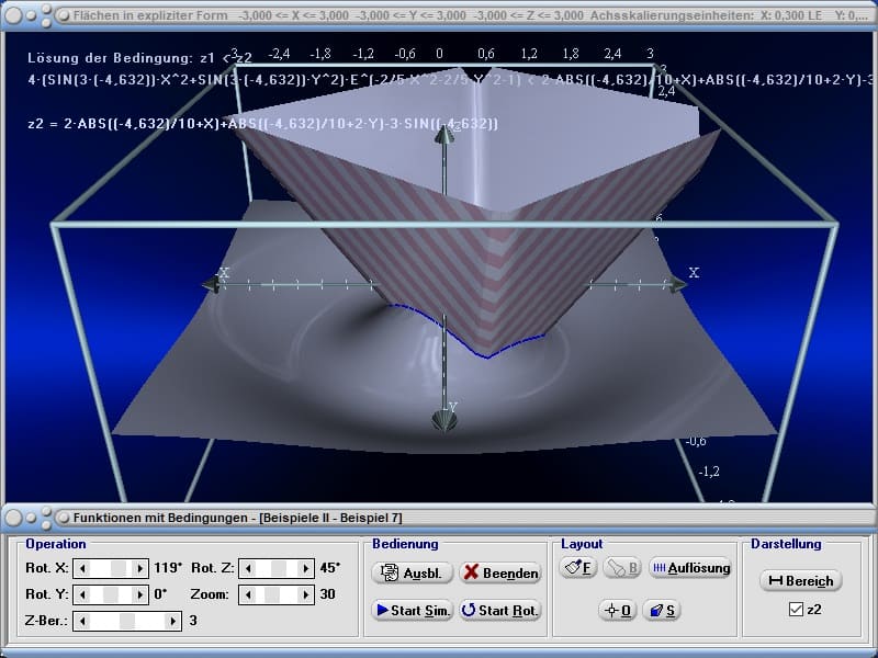 MathProf - Flächen - Fläche - Schnittkurve - Schnittkurven - Ebene - Schnittebene - 3D - Berechnen - Rechner - Zeichnen - Darstellen