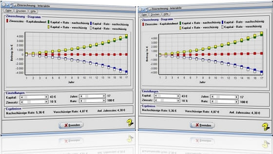 MathProf - Kapital - Nachschüssige Rate - Vorschüssige Rate - Jahreszins - Zins - Zinsrechnung - Rechner - Berechnen - Grafisch - Zeichnen