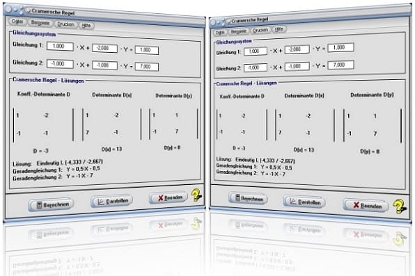 MathProf - Cramersche Regel - Cramer-Regel - Lösungen - Determinante - Zeichnerisch - Grafische Lösung - Grafisches Lösen - Grafisch lösen - Zweireihige Determinante - Lösung - Graph - Grafisch - Plotter - Plotten - Rechner - Grafik - Darstellung - Berechnen - Darstellen - Zeichnen